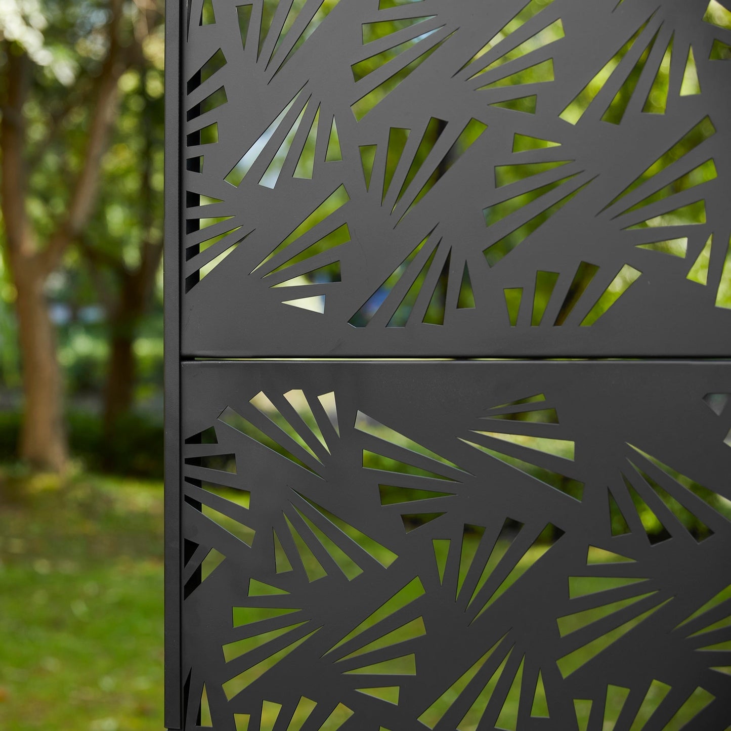 Glitzhome, recinzione divisoria per la privacy a 3 pannelli con motivo floreale zincato da 6 piedi