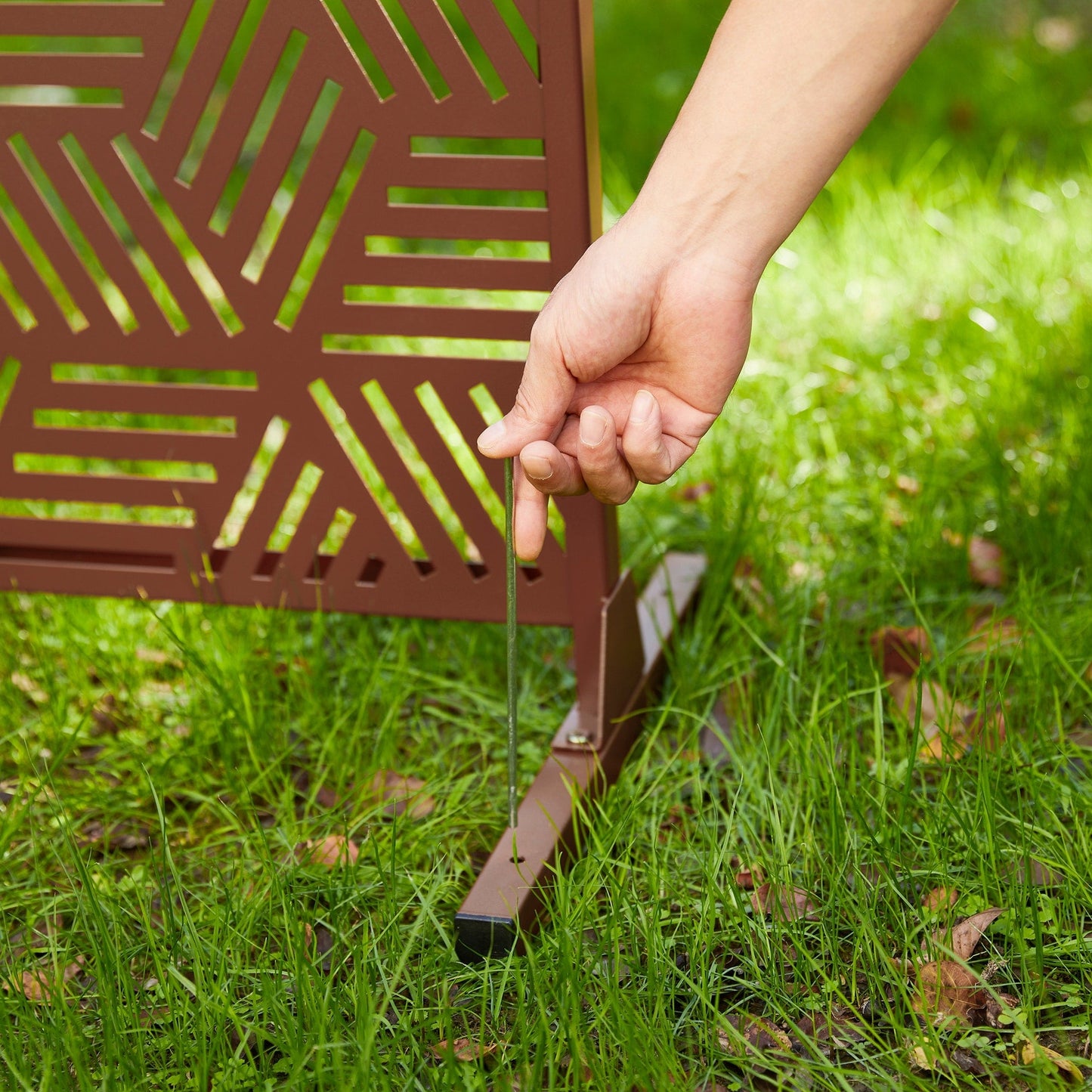 Glitzhome, recinzione divisoria per la privacy a 3 pannelli con motivo floreale zincato da 6 piedi