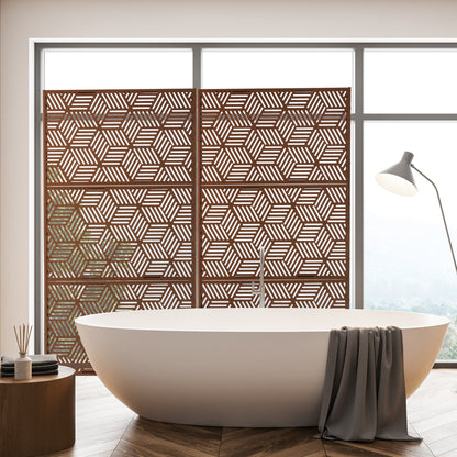 Glitzhome, recinzione divisoria per la privacy a 3 pannelli con motivo floreale zincato da 6 piedi