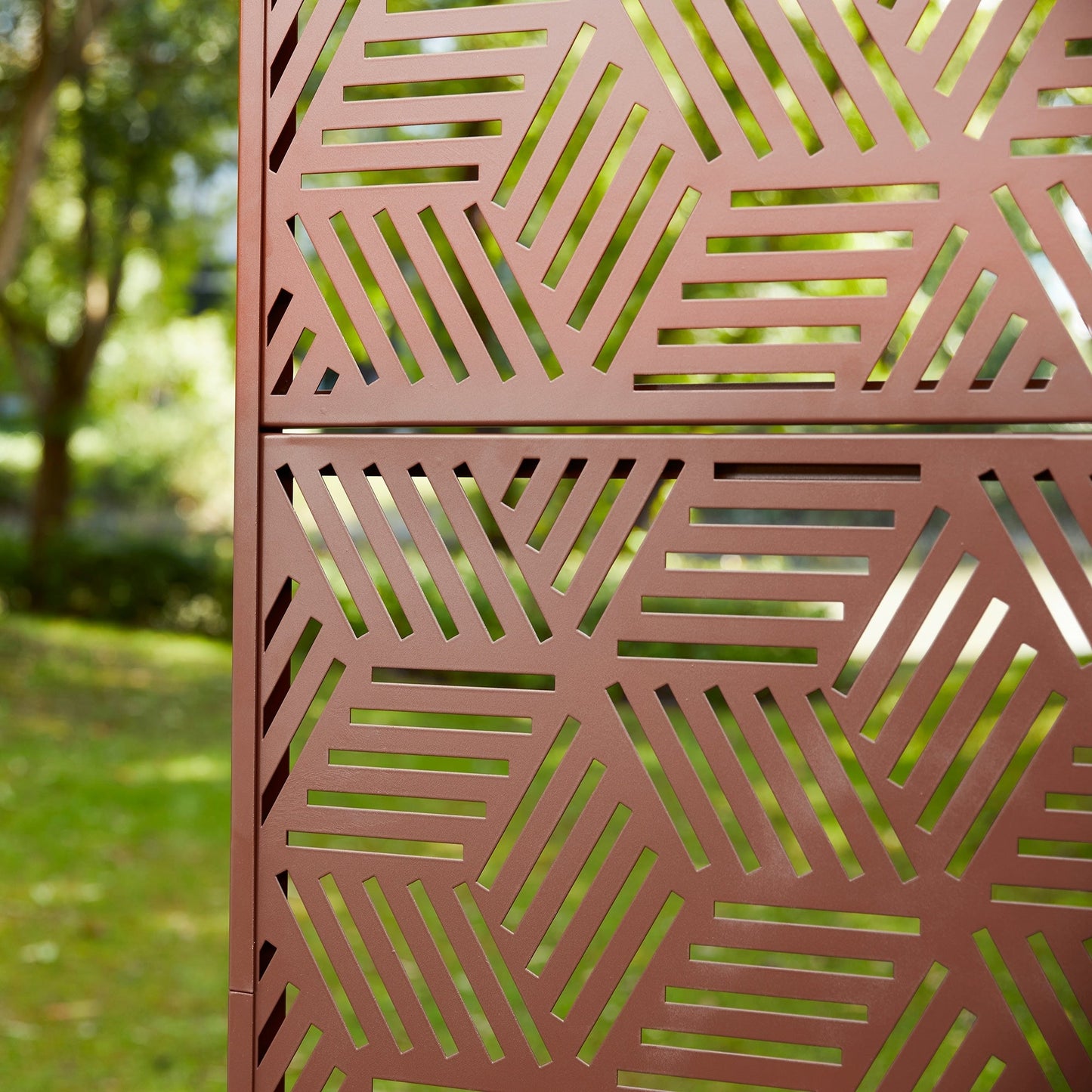 Glitzhome, recinzione divisoria per la privacy a 3 pannelli con motivo floreale zincato da 6 piedi