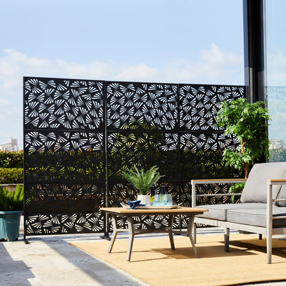 Glitzhome, recinzione divisoria per la privacy a 3 pannelli con motivo floreale zincato da 6 piedi