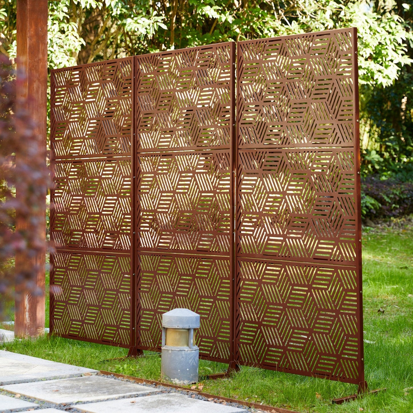 Glitzhome, recinzione divisoria per la privacy a 3 pannelli con motivo floreale zincato da 6 piedi