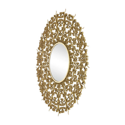 Specchio rotondo con foglia d'oro e raggi di sole