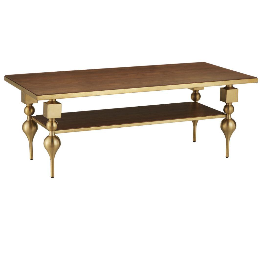 Tavolo da cocktail con piano in noce dorato