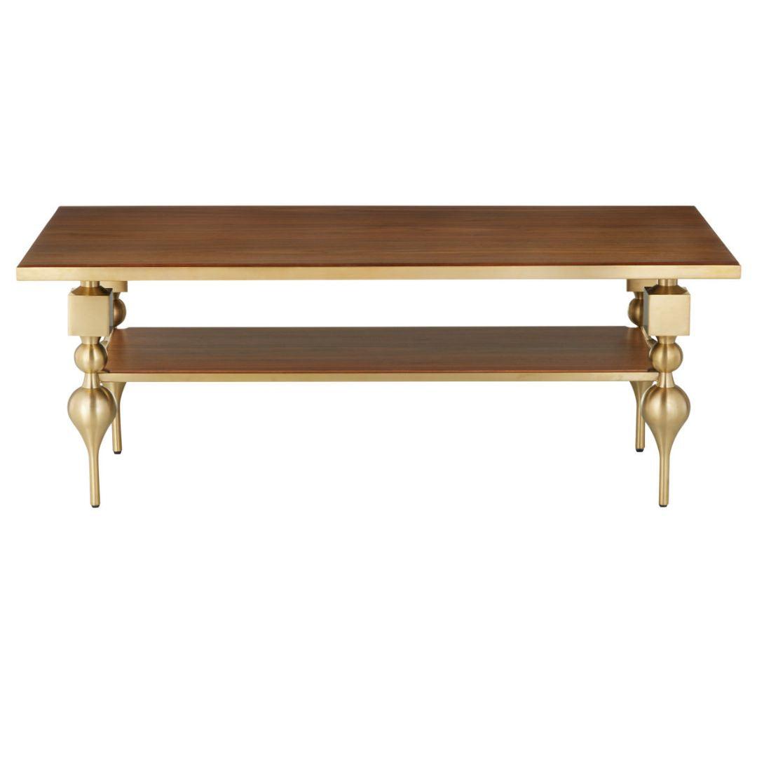 Tavolo da cocktail con piano in noce dorato