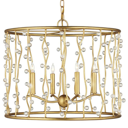 Lampadario con perline di cristallo ondulate dorate