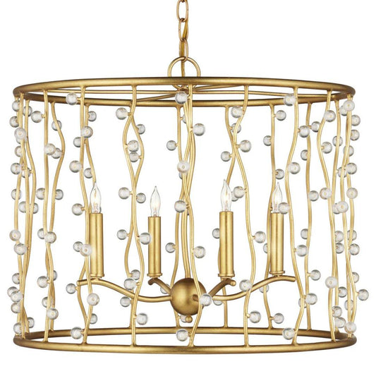 Lampadario con perline di cristallo ondulate dorate