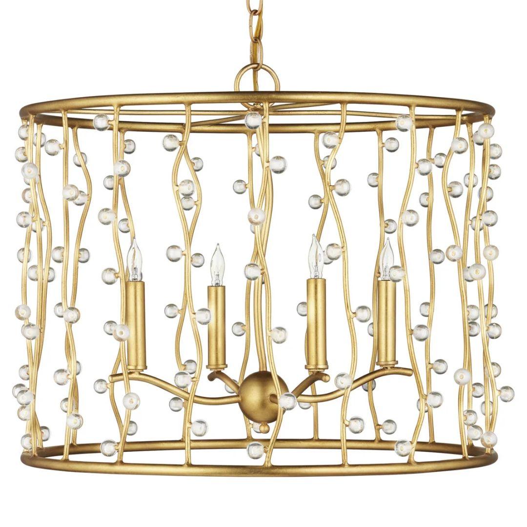 Lampadario con perline di cristallo ondulate dorate