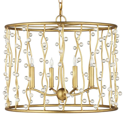 Lampadario con perline di cristallo ondulate dorate