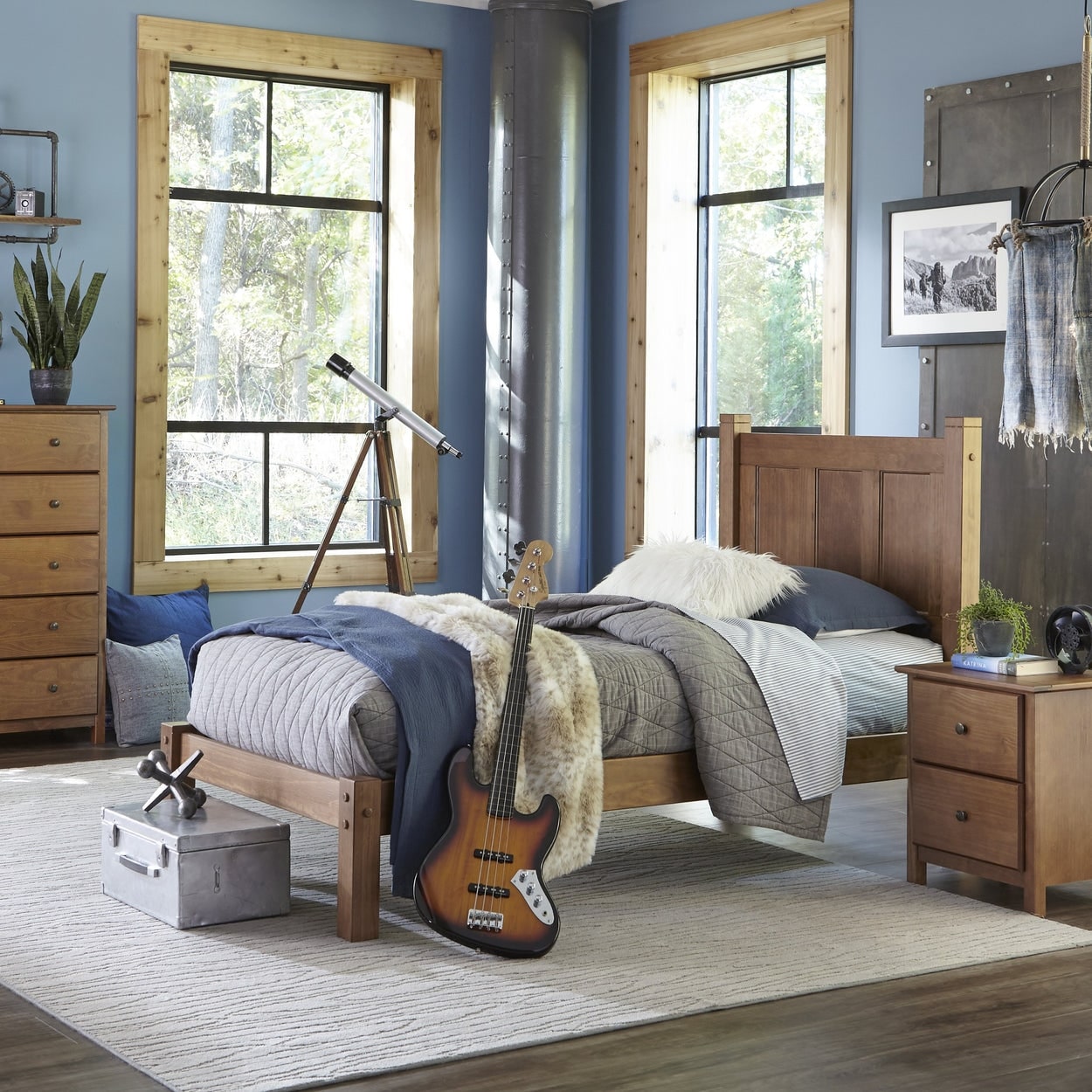 Letto a piattaforma con pannello in legno massello Shaker Grain Wood Furniture