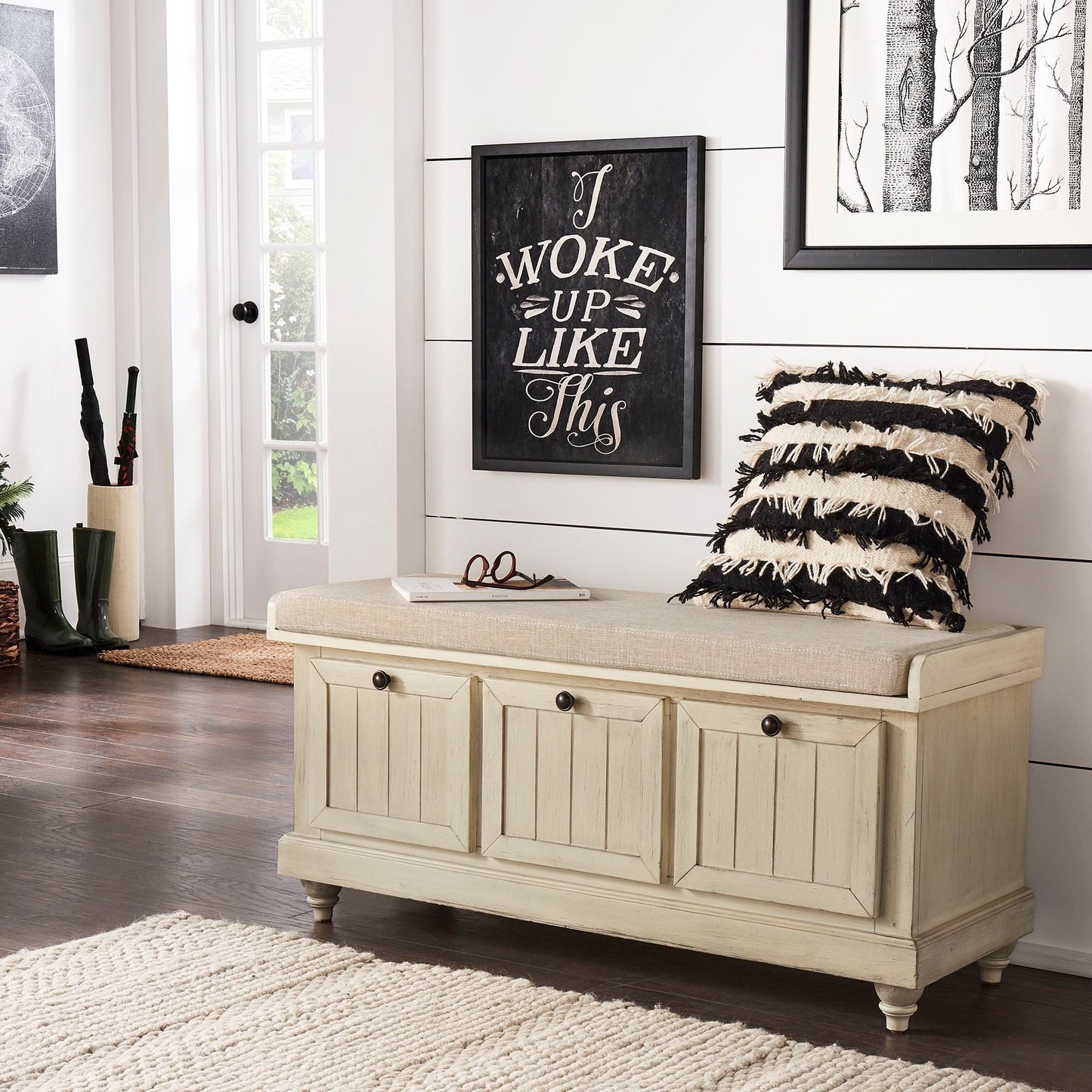 Panca contenitore Granger con cuscino di seduta in lino di iNSPIRE Q Classic