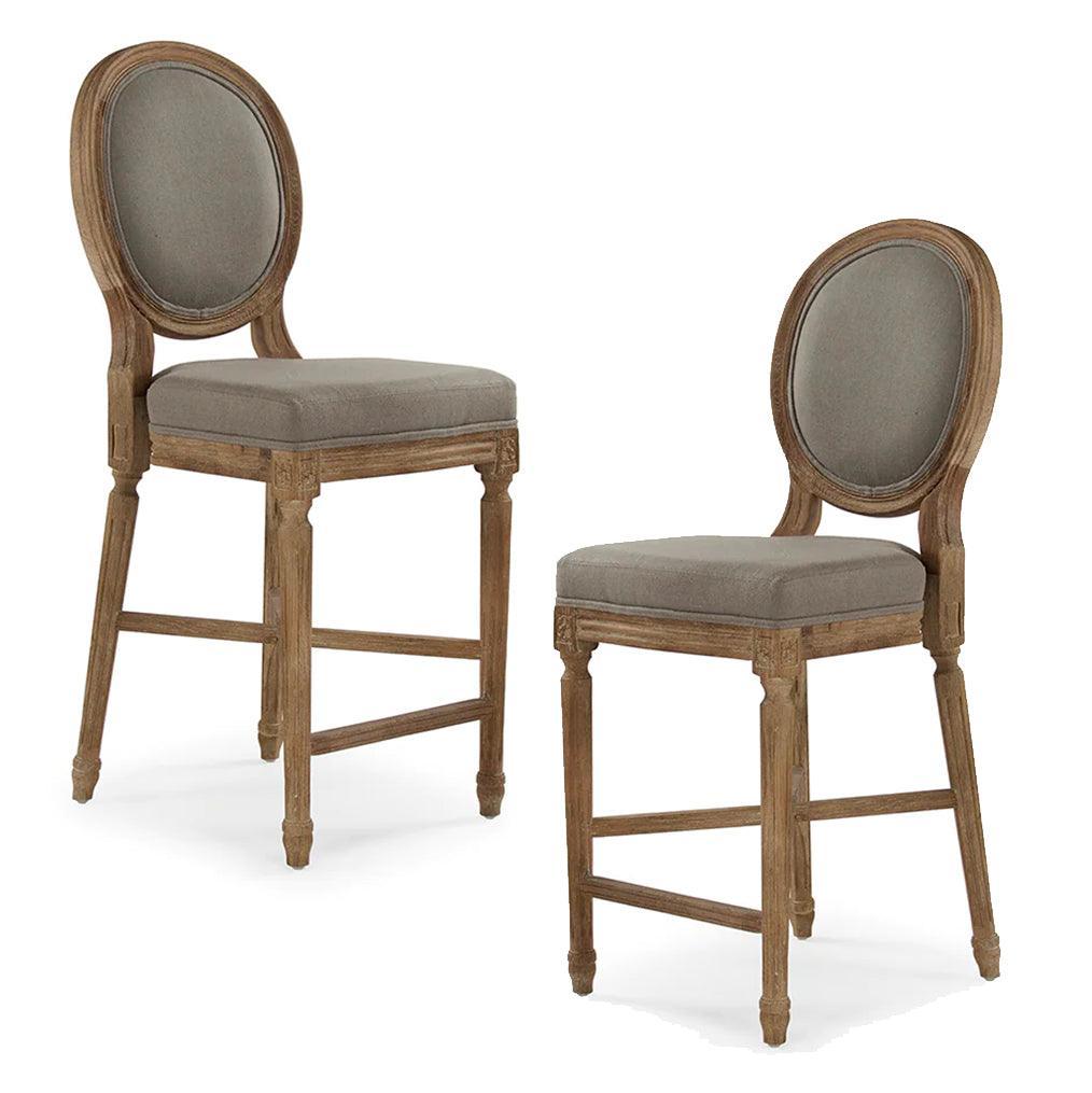 Sgabello da bar con medaglione in lino grigio