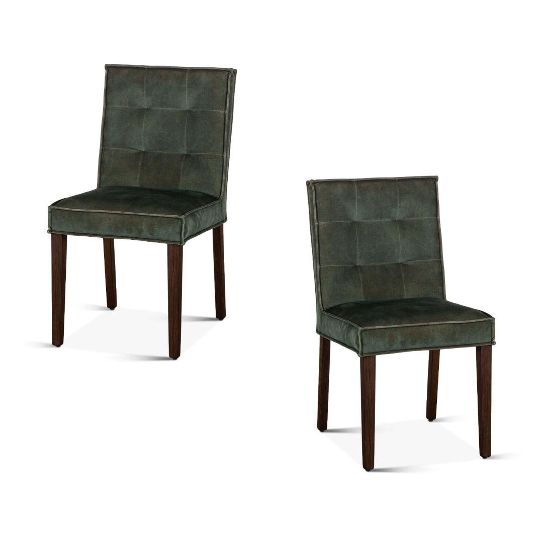 Sedia da pranzo capitonné in velluto verde - Set di 2