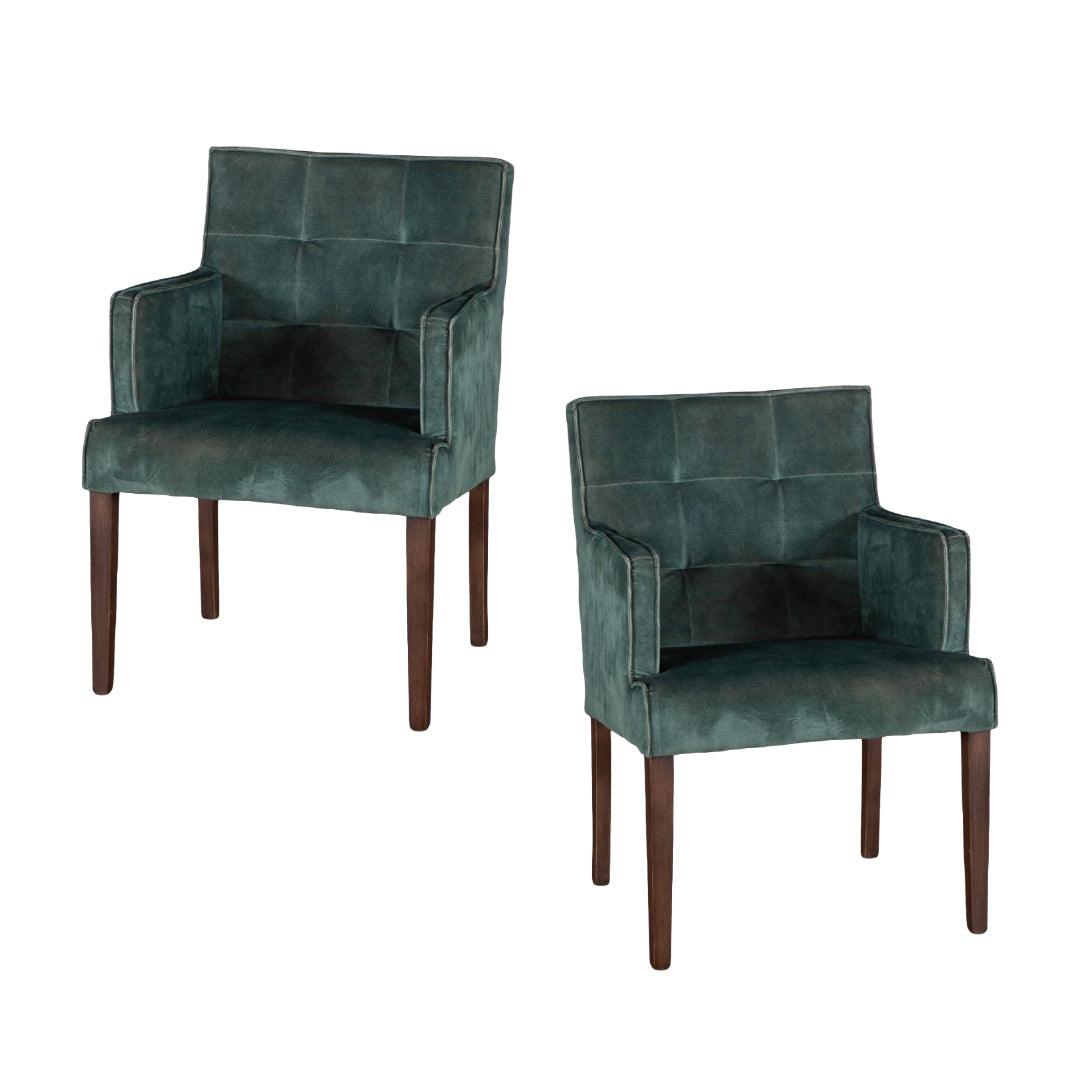 Sedia da pranzo capitonné in velluto verde - Set di 2