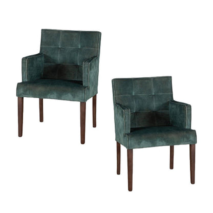 Sedia da pranzo capitonné in velluto verde - Set di 2