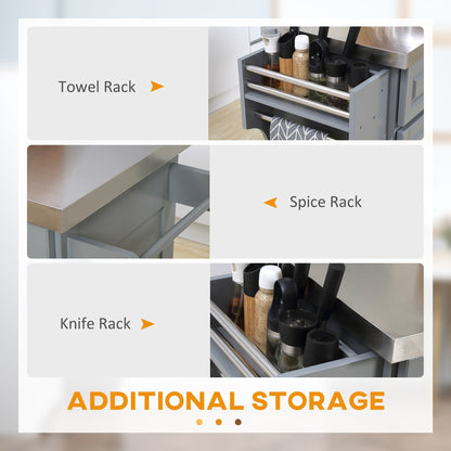 HOMCOM Isola da cucina mobile con contenitore, carrello da cucina portatile con piano in acciaio inox, grigio - N/D