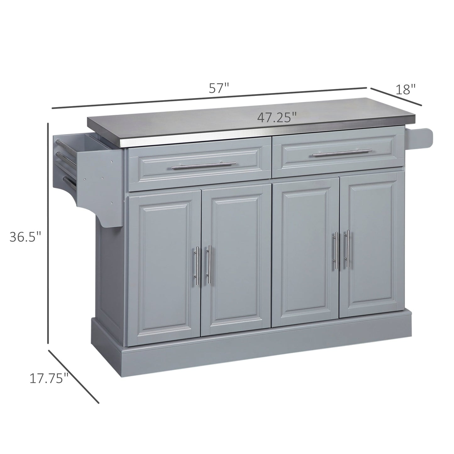 HOMCOM Isola da cucina mobile con contenitore, carrello da cucina portatile con piano in acciaio inox, grigio - N/D