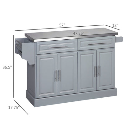 HOMCOM Isola da cucina mobile con contenitore, carrello da cucina portatile con piano in acciaio inox, grigio - N/D