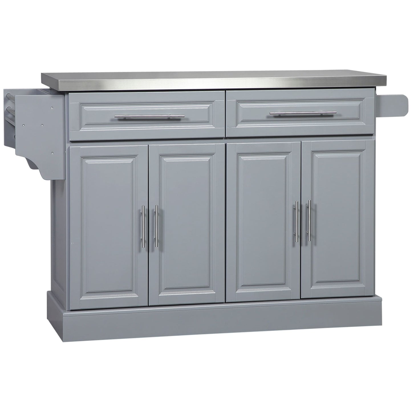 HOMCOM Isola da cucina mobile con contenitore, carrello da cucina portatile con piano in acciaio inox, grigio - N/D