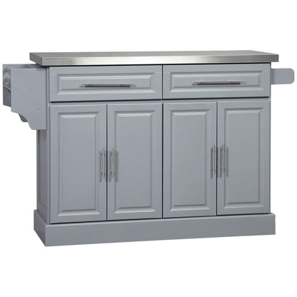 HOMCOM Isola da cucina mobile con contenitore, carrello da cucina portatile con piano in acciaio inox, grigio - N/D
