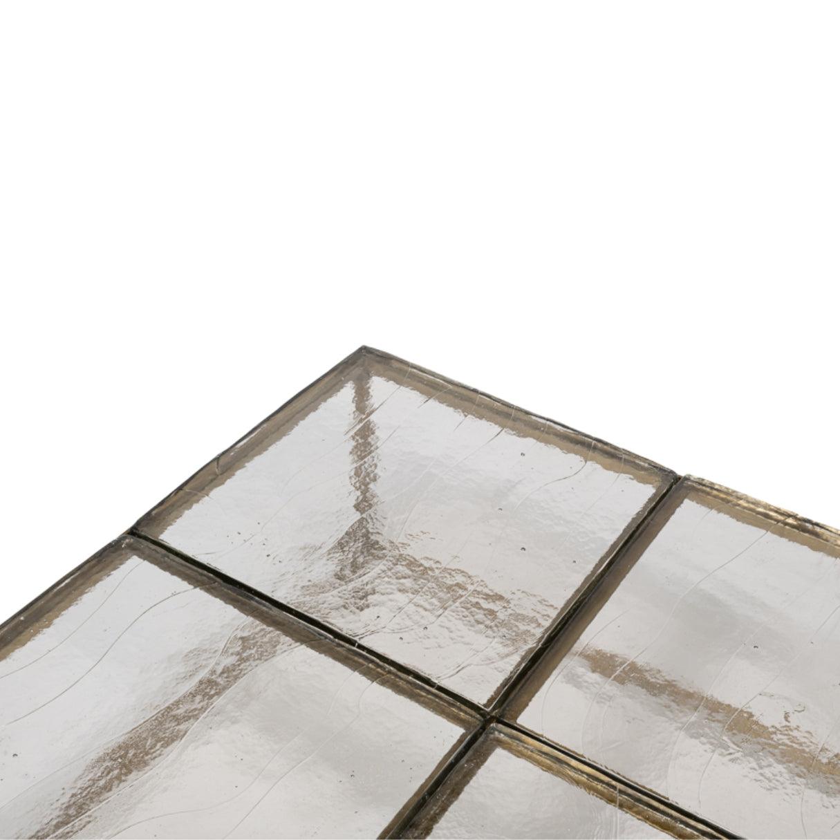 Tavolino da caffè componibile in ottone con piano in vetro