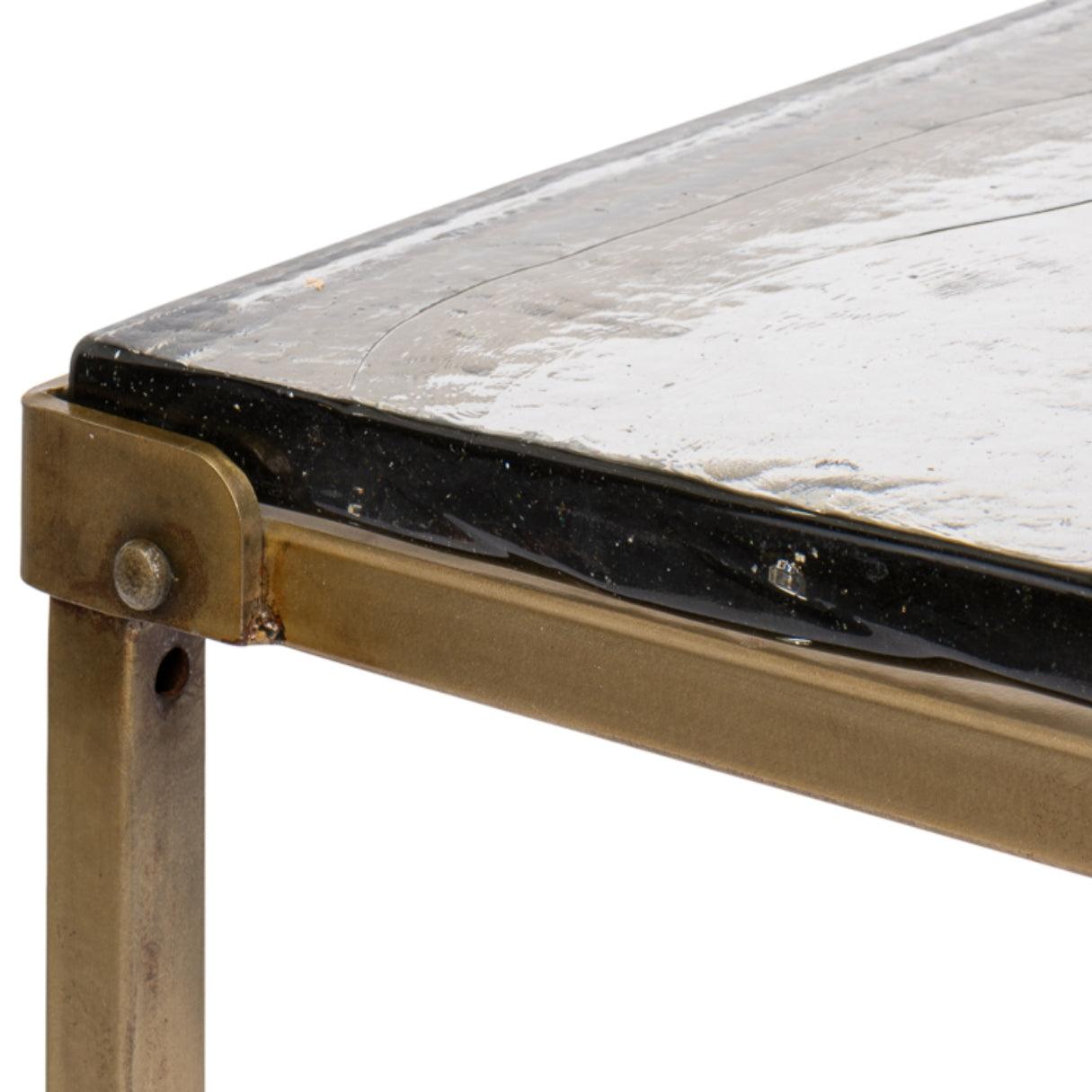 Tavolino da caffè componibile in ottone con piano in vetro