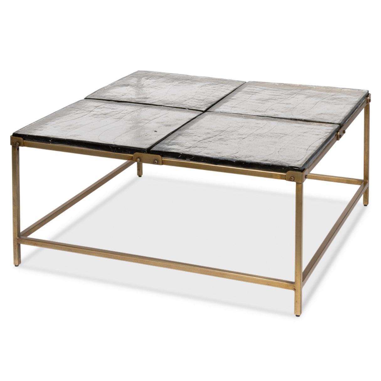 Tavolino da caffè componibile in ottone con piano in vetro