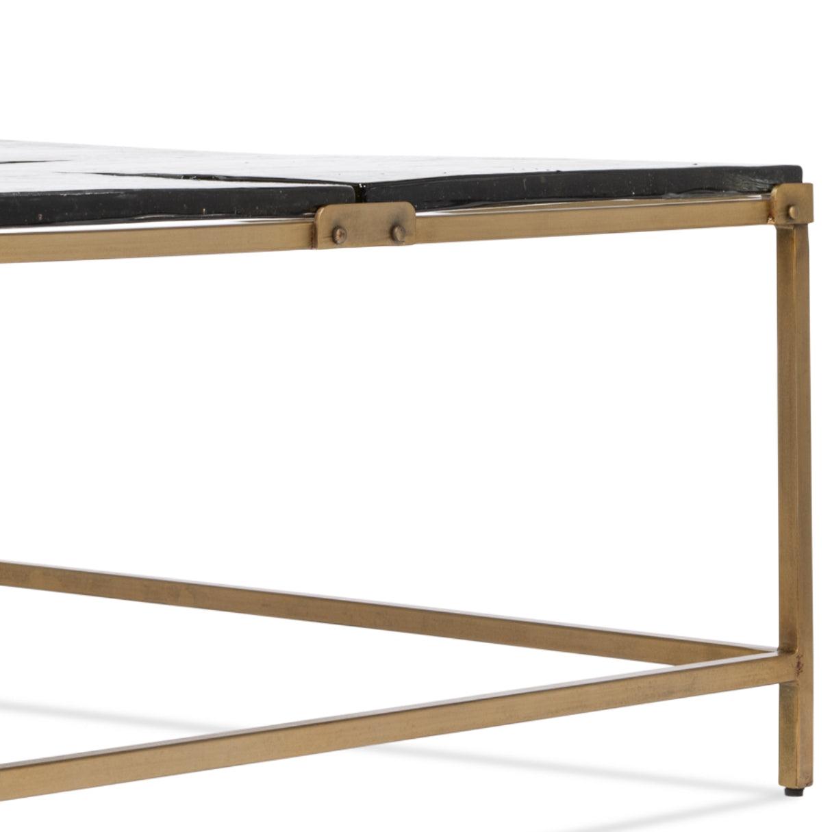 Tavolino da caffè componibile in ottone con piano in vetro