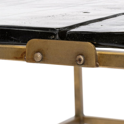 Tavolino da caffè componibile in ottone con piano in vetro