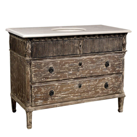 Mobiletto rustico con piano in marmo bianco