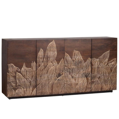 Credenza in legno con design a foglia intagliata