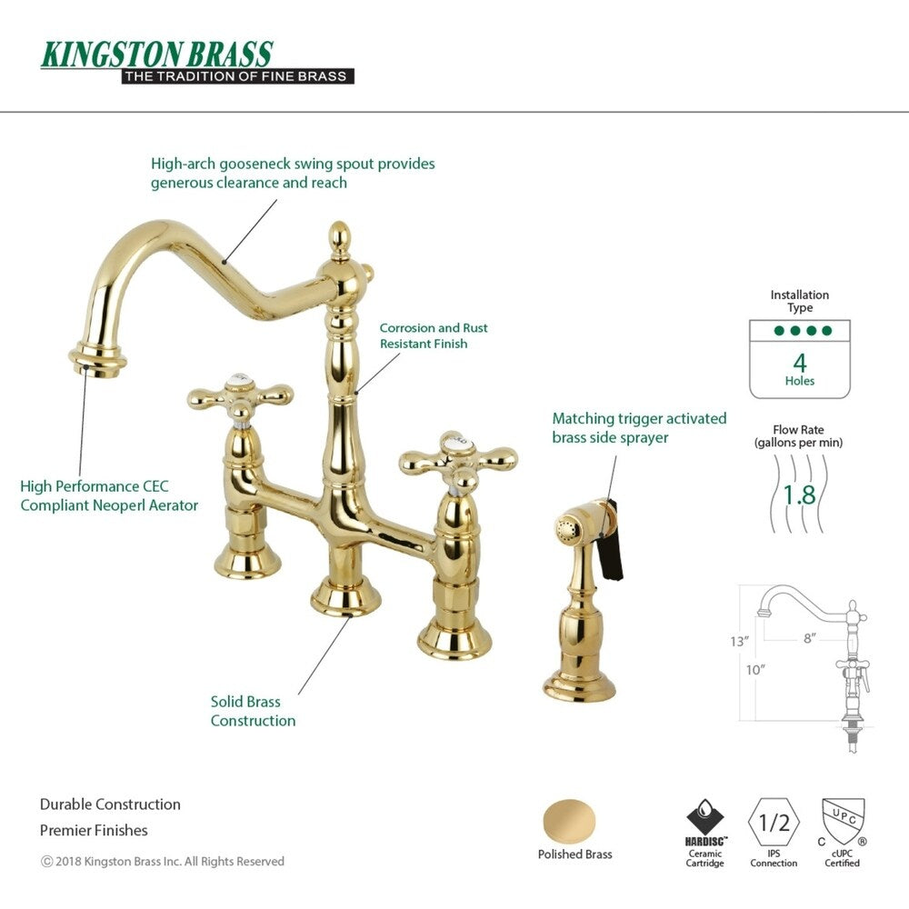 Rubinetto da cucina Kingston Brass Heritage Bridge con spruzzatore in ottone