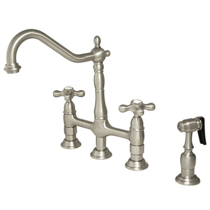 Rubinetto da cucina Kingston Brass Heritage Bridge con spruzzatore in ottone