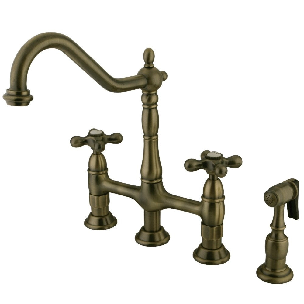 Rubinetto da cucina Kingston Brass Heritage Bridge con spruzzatore in ottone