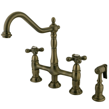 Rubinetto da cucina Kingston Brass Heritage Bridge con spruzzatore in ottone