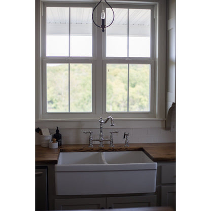 Rubinetto da cucina Heritage Bridge con spruzzatore in ottone