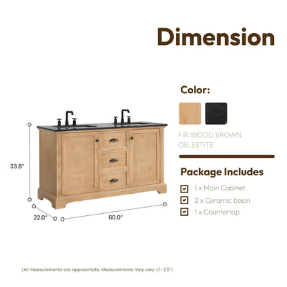 Mobile da bagno Hervas con piano in marmo naturale senza specchio