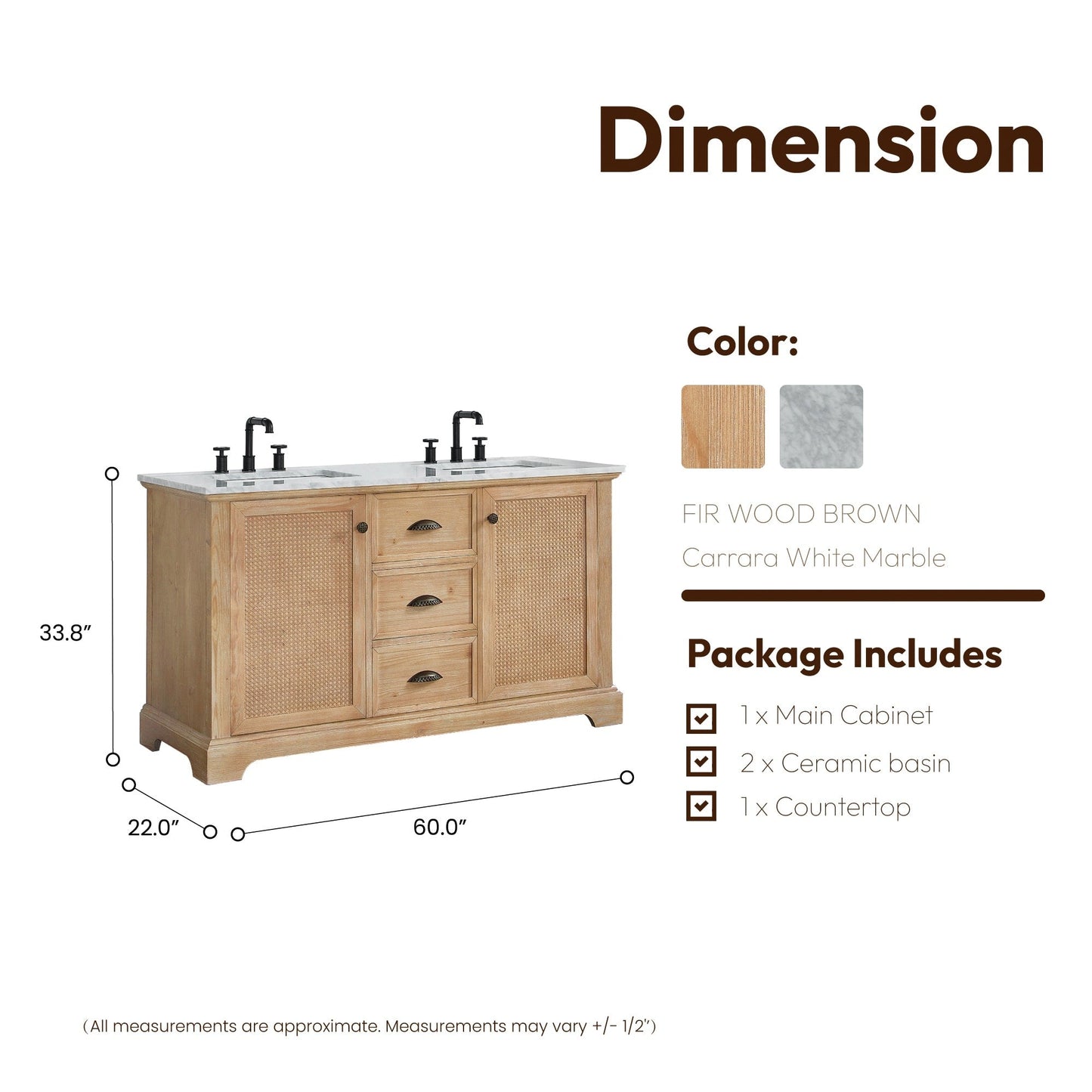 Mobile da bagno Hervas con piano in marmo naturale senza specchio