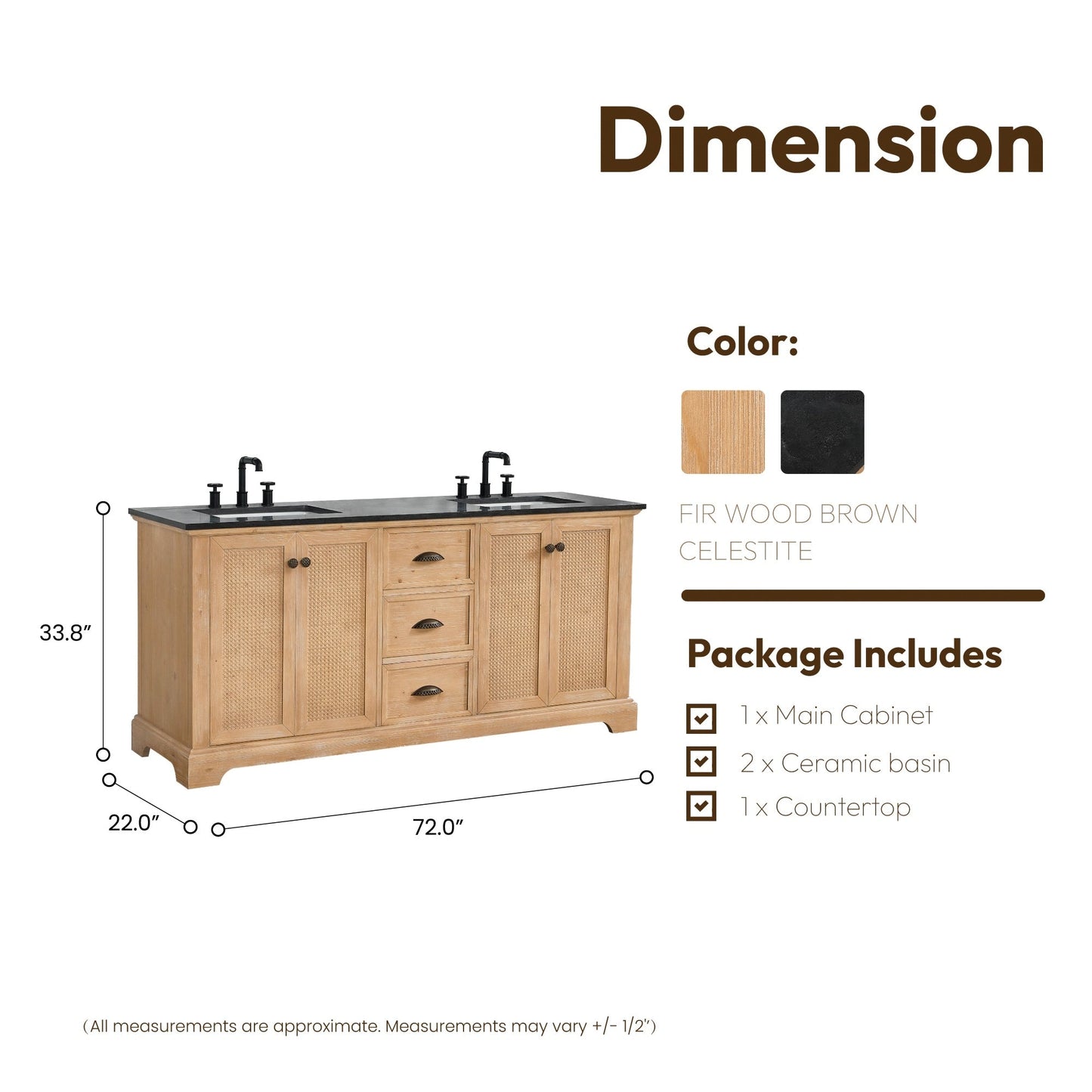Mobile da bagno Hervas con piano in marmo naturale senza specchio