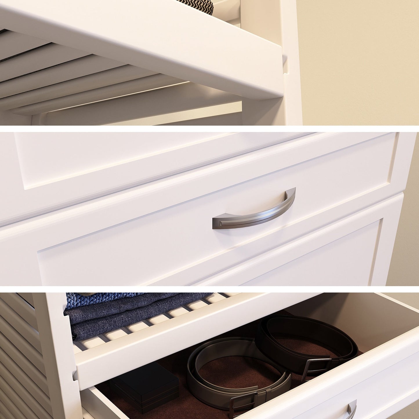 Sistema di armadi a muro John Louis Home in legno massello con 3 cassetti, bianco