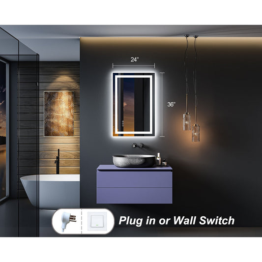 Specchio da bagno a LED antiappannamento super luminoso KIOTEE con retroilluminazione e illuminazione frontale, garanzia di 3 anni