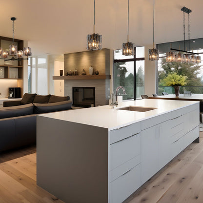 Lampadario lineare moderno Kasy a 5 luci con isola da cucina in vetro testurizzato, design unico