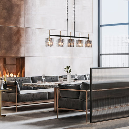 Lampadario lineare moderno Kasy a 5 luci con isola da cucina in vetro testurizzato, design unico