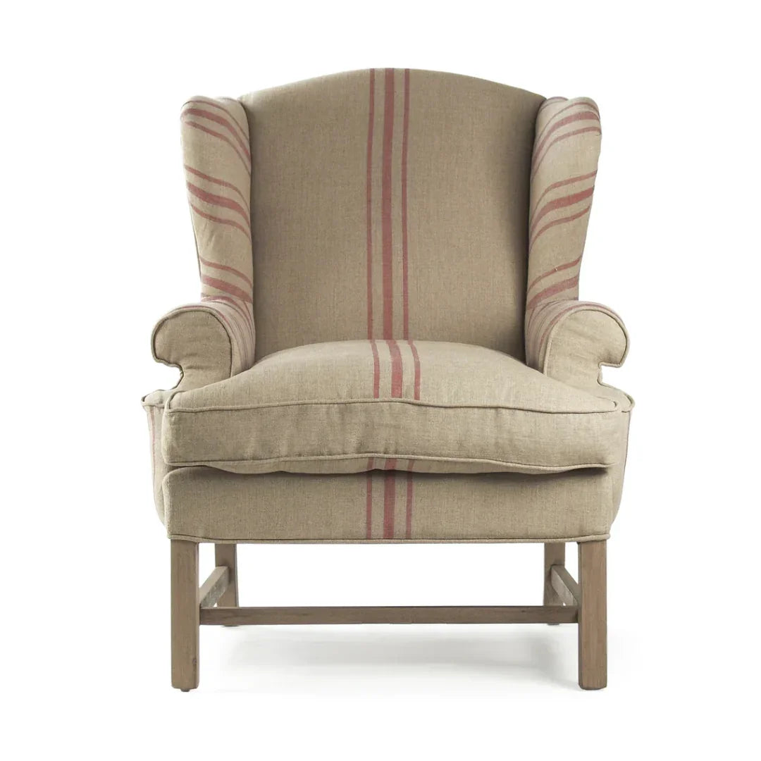 Poltrona decorativa color cachi francese a righe rosse