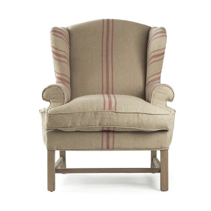 Poltrona decorativa color cachi francese a righe rosse