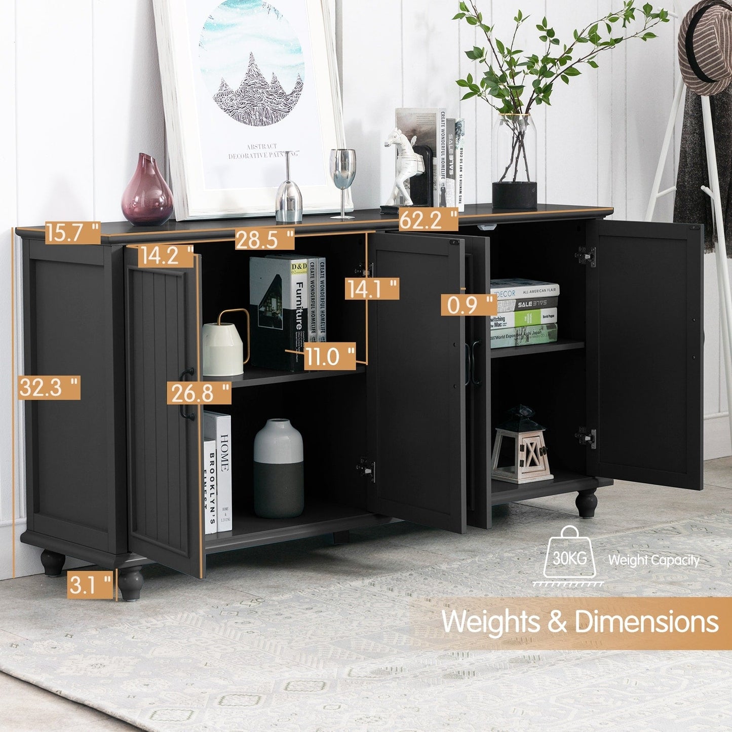Credenza da cucina, mobile bar, mobiletto portaoggetti decorativo