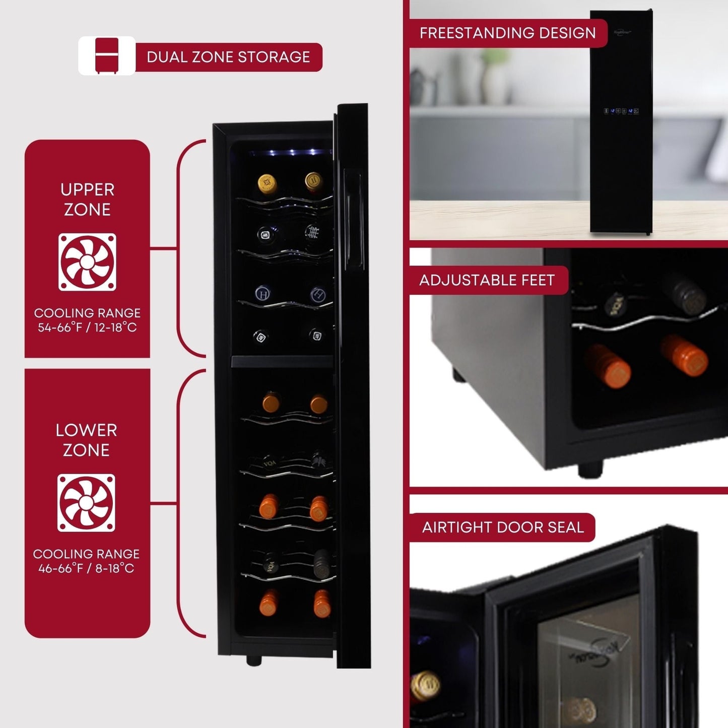 Frigorifero per vino indipendente Koolatron Slim Dual Zone da 18 bottiglie