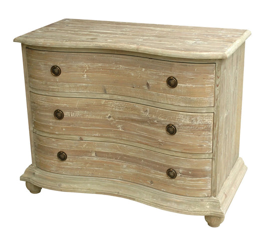 Cassettiera in legno lavato con curve morbide