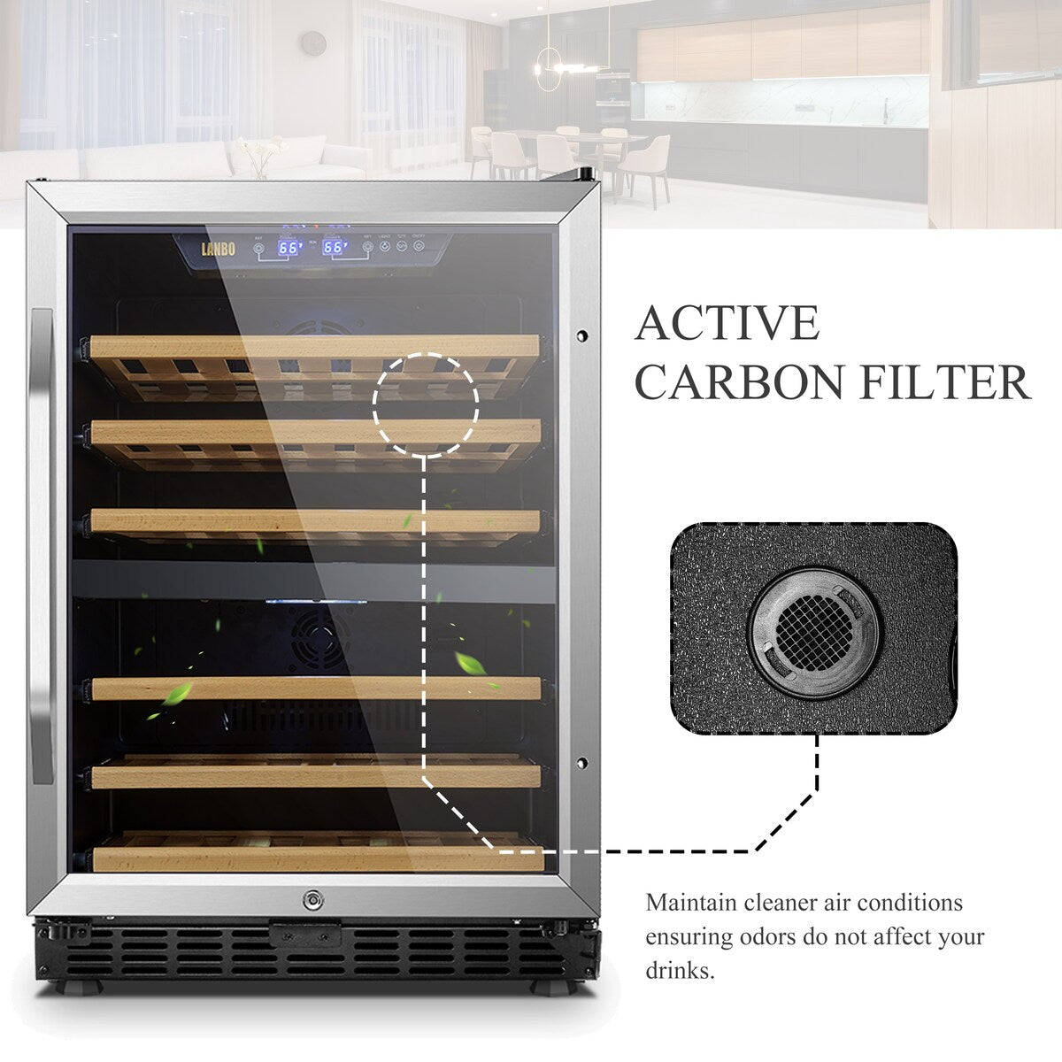 Lanbo Frigorifero per vino con compressore a doppia zona da 24 pollici, 44 bottiglie