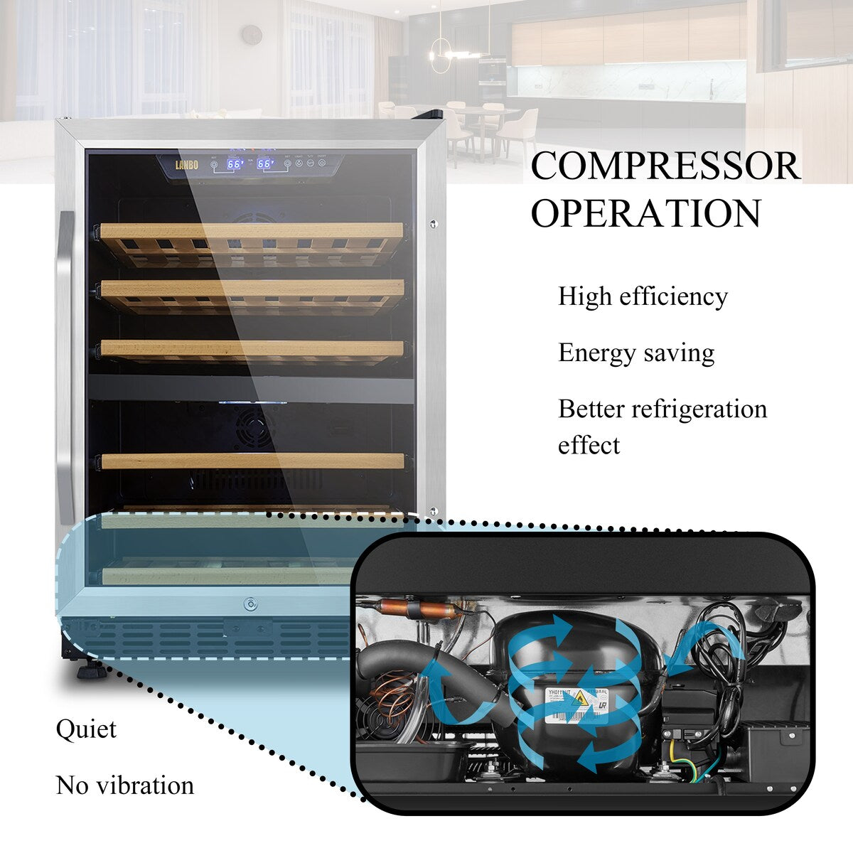 Lanbo Frigorifero per vino con compressore a doppia zona da 24 pollici, 44 bottiglie